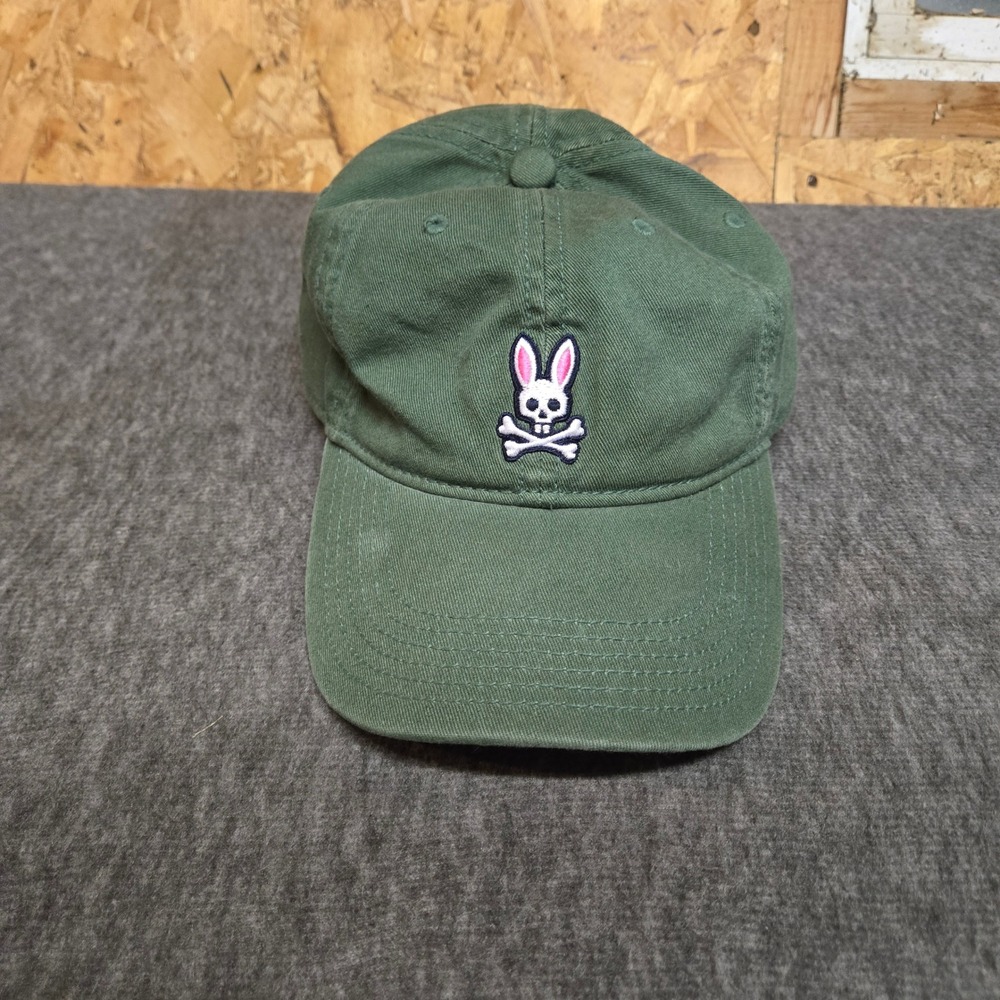Psycho Bunny Baseball Cap Hat Mens OS Green Embroidered Logo Strapback Cotton